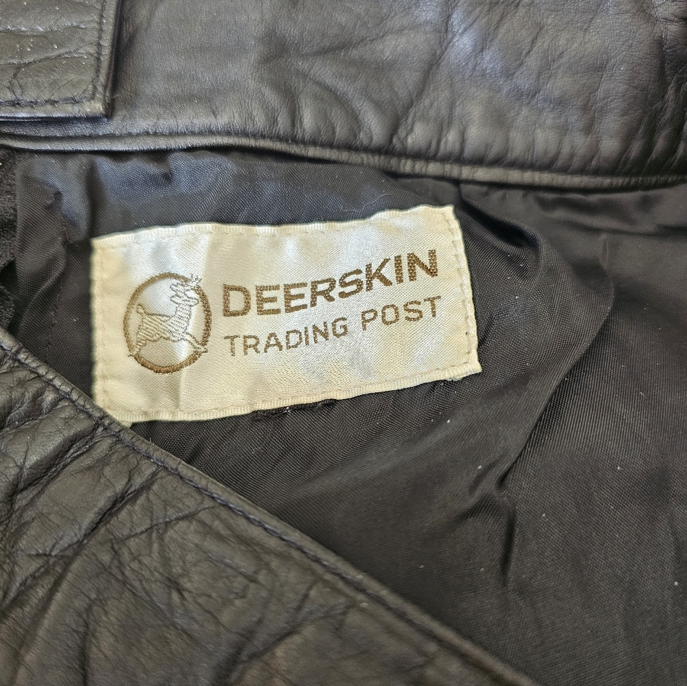 Vintage Deerskin Trading Post Black Leather Fit & Flare Midi Skirt Size 30 - Picture 7 of 8